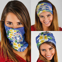 Northern Mariana Islands Chamorro Neck Gaiter Plumeria Curves Style Navy Version LT05 - Polynesian Pride