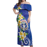 Northern Mariana Islands Chamorro Off Shoulder Maxi Dress Plumeria Curves Style Navy Version LT05 Women Navy - Polynesian Pride