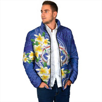 Northern Mariana Islands Chamorro Padded Jacket Plumeria Curves Style Navy Version LT05 - Polynesian Pride