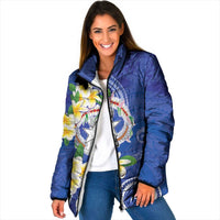 Northern Mariana Islands Chamorro Padded Jacket Plumeria Curves Style Navy Version LT05 Women Navy - Polynesian Pride
