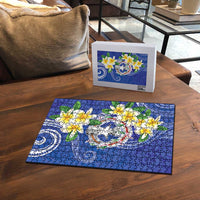 Northern Mariana Islands Chamorro Puzzle Plumeria Curves Style Navy Version LT05 - Polynesian Pride