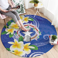 Northern Mariana Islands Chamorro Round Carpet Plumeria Curves Style Navy Version LT05 - Polynesian Pride