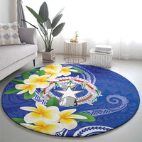 Northern Mariana Islands Chamorro Round Carpet Plumeria Curves Style Navy Version LT05 - Polynesian Pride