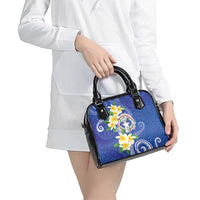 Northern Mariana Islands Chamorro Shoulder Handbag Plumeria Curves Style Navy Version LT05 - Polynesian Pride
