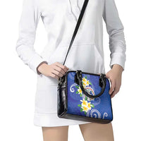 Northern Mariana Islands Chamorro Shoulder Handbag Plumeria Curves Style Navy Version LT05 - Polynesian Pride