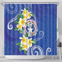 Northern Mariana Islands Chamorro Shower Curtain Plumeria Curves Style Navy Version LT05 - Polynesian Pride