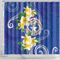 Northern Mariana Islands Chamorro Shower Curtain Plumeria Curves Style Navy Version LT05 - Polynesian Pride