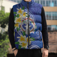 Northern Mariana Islands Chamorro Sleeveless Puffer Jacket Plumeria Curves Style Navy Version LT05 - Polynesian Pride