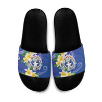 Northern Mariana Islands Chamorro Slide Sandals Plumeria Curves Style Navy Version LT05 Navy - Polynesian Pride