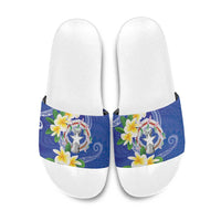 Northern Mariana Islands Chamorro Slide Sandals Plumeria Curves Style Navy Version LT05 Navy - Polynesian Pride