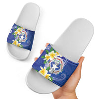 Northern Mariana Islands Chamorro Slide Sandals Plumeria Curves Style Navy Version LT05 - Polynesian Pride