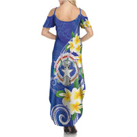 Northern Mariana Islands Chamorro Summer Maxi Dress Plumeria Curves Style Navy Version LT05 - Polynesian Pride