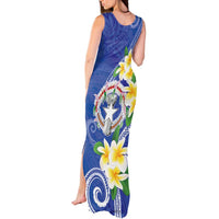 Northern Mariana Islands Chamorro Tank Maxi Dress Plumeria Curves Style Navy Version LT05 - Polynesian Pride