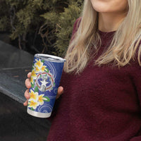 Northern Mariana Islands Chamorro Tumbler Cup Plumeria Curves Style Navy Version LT05 - Polynesian Pride