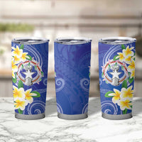 Northern Mariana Islands Chamorro Tumbler Cup Plumeria Curves Style Navy Version LT05 - Polynesian Pride