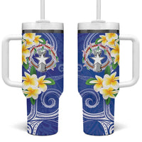 Northern Mariana Islands Chamorro Tumbler With Handle Plumeria Curves Style Navy Version LT05 One Size: 40 oz Navy - Polynesian Pride