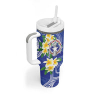 Northern Mariana Islands Chamorro Tumbler With Handle Plumeria Curves Style Navy Version LT05 - Polynesian Pride