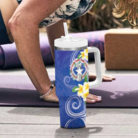 Northern Mariana Islands Chamorro Tumbler With Handle Plumeria Curves Style Navy Version LT05 - Polynesian Pride
