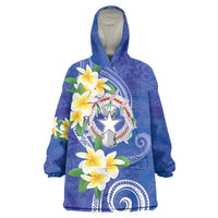 Northern Mariana Islands Chamorro Wearable Blanket Hoodie Plumeria Curves Style Navy Version LT05 One Size Navy - Polynesian Pride