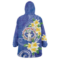 Northern Mariana Islands Chamorro Wearable Blanket Hoodie Plumeria Curves Style Navy Version LT05 - Polynesian Pride