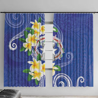 Northern Mariana Islands Chamorro Window Curtain Plumeria Curves Style Navy Version LT05 With Hooks Navy - Polynesian Pride