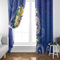 Northern Mariana Islands Chamorro Window Curtain Plumeria Curves Style Navy Version LT05 - Polynesian Pride