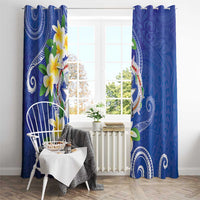 Northern Mariana Islands Chamorro Window Curtain Plumeria Curves Style Navy Version LT05 - Polynesian Pride