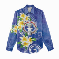 Northern Mariana Islands Chamorro Women Casual Shirt Plumeria Curves Style Navy Version LT05 - Polynesian Pride