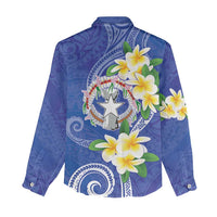 Northern Mariana Islands Chamorro Women Casual Shirt Plumeria Curves Style Navy Version LT05 - Polynesian Pride