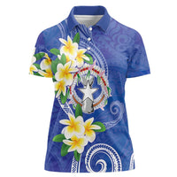 Northern Mariana Islands Chamorro Women Polo Shirt Plumeria Curves Style Navy Version LT05 Female Navy - Polynesian Pride