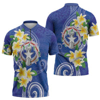 Northern Mariana Islands Chamorro Zipper Polo Shirt Plumeria Curves Style Navy Version LT05 - Polynesian Pride