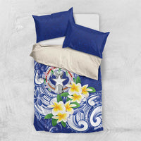 Northern Mariana Islands Bedding Set Polynesian Pattern With Frangipani LT05 US Twin 172cm x 218cm Navy - Polynesian Pride