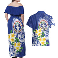 Northern Mariana Islands Couples Matching Off Shoulder Maxi Dress and Hawaiian Shirt Polynesian Pattern With Frangipani