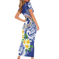 Northern Mariana Islands Family Matching Short Sleeve Bodycon Dress and Hawaiian Shirt Polynesian Pattern With Frangipani