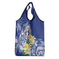 Northern Mariana Islands Grocery Bag Polynesian Pattern With Frangipani LT05 - Polynesian Pride