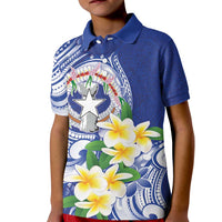 Northern Mariana Islands Kid Polo Shirt Polynesian Pattern With Frangipani LT05 Kid Navy - Polynesian Pride