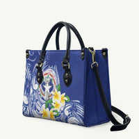 Northern Mariana Islands Leather Bag Polynesian Pattern With Frangipani LT05 Navy - Polynesian Pride