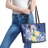 Northern Mariana Islands Leather Tote Bag Polynesian Pattern With Frangipani LT05 - Polynesian Pride