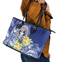 Northern Mariana Islands Leather Tote Bag Polynesian Pattern With Frangipani LT05 - Polynesian Pride