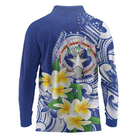 Northern Mariana Islands Long Sleeve Polo Shirt Polynesian Pattern With Frangipani LT05 - Polynesian Pride