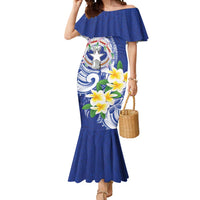 Northern Mariana Islands Mermaid Dress Polynesian Pattern With Frangipani LT05 Women Navy - Polynesian Pride