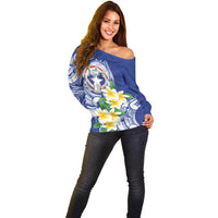 Northern Mariana Islands Off Shoulder Sweater Polynesian Pattern With Frangipani LT05 - Polynesian Pride