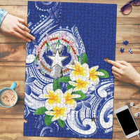 Northern Mariana Islands Puzzle Polynesian Pattern With Frangipani LT05 Navy - Polynesian Pride