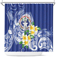 Northern Mariana Islands Shower Curtain Polynesian Pattern With Frangipani LT05 Navy - Polynesian Pride