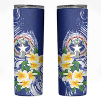 Northern Mariana Islands Skinny Tumbler Polynesian Pattern With Frangipani LT05 Navy - Polynesian Pride