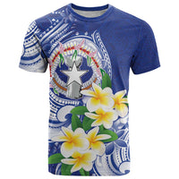 Northern Mariana Islands T Shirt Polynesian Pattern With Frangipani LT05 Navy - Polynesian Pride