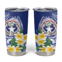 Northern Mariana Islands Tumbler Cup Polynesian Pattern With Frangipani LT05 Navy - Polynesian Pride