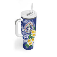 Northern Mariana Islands Tumbler With Handle Polynesian Pattern With Frangipani LT05 - Polynesian Pride