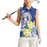 Northern Mariana Islands Women Sleeveless Polo Shirt Polynesian Pattern With Frangipani LT05 - Polynesian Pride