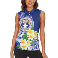 Northern Mariana Islands Women Sleeveless Polo Shirt Polynesian Pattern With Frangipani LT05 - Polynesian Pride